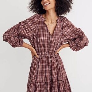 Madewell plaid wrap front burgundy mini dress. Size XS